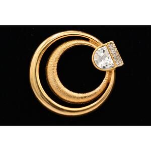 Craft Vintage Pin Brooch Rhinestone Crystal Gold Chunky Signed 1980s BinAT